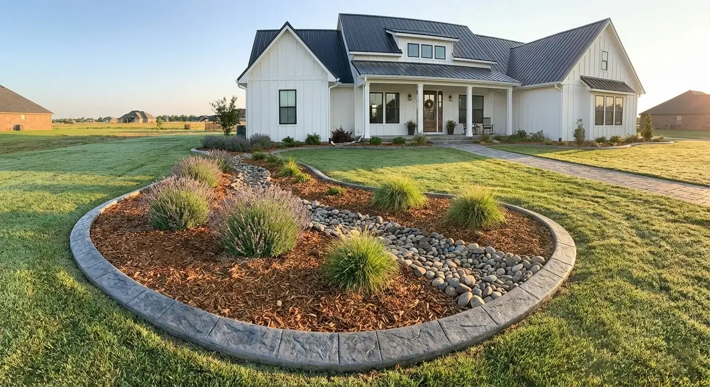 Stamped concrete curbing on residential property